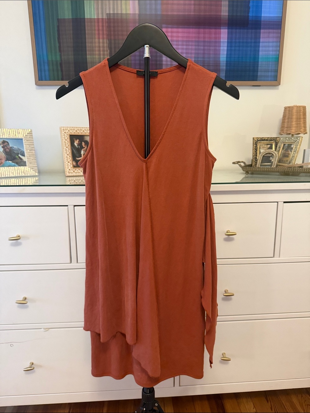 DREW Rust V-Neck Sleeveless Layered Mini Dress